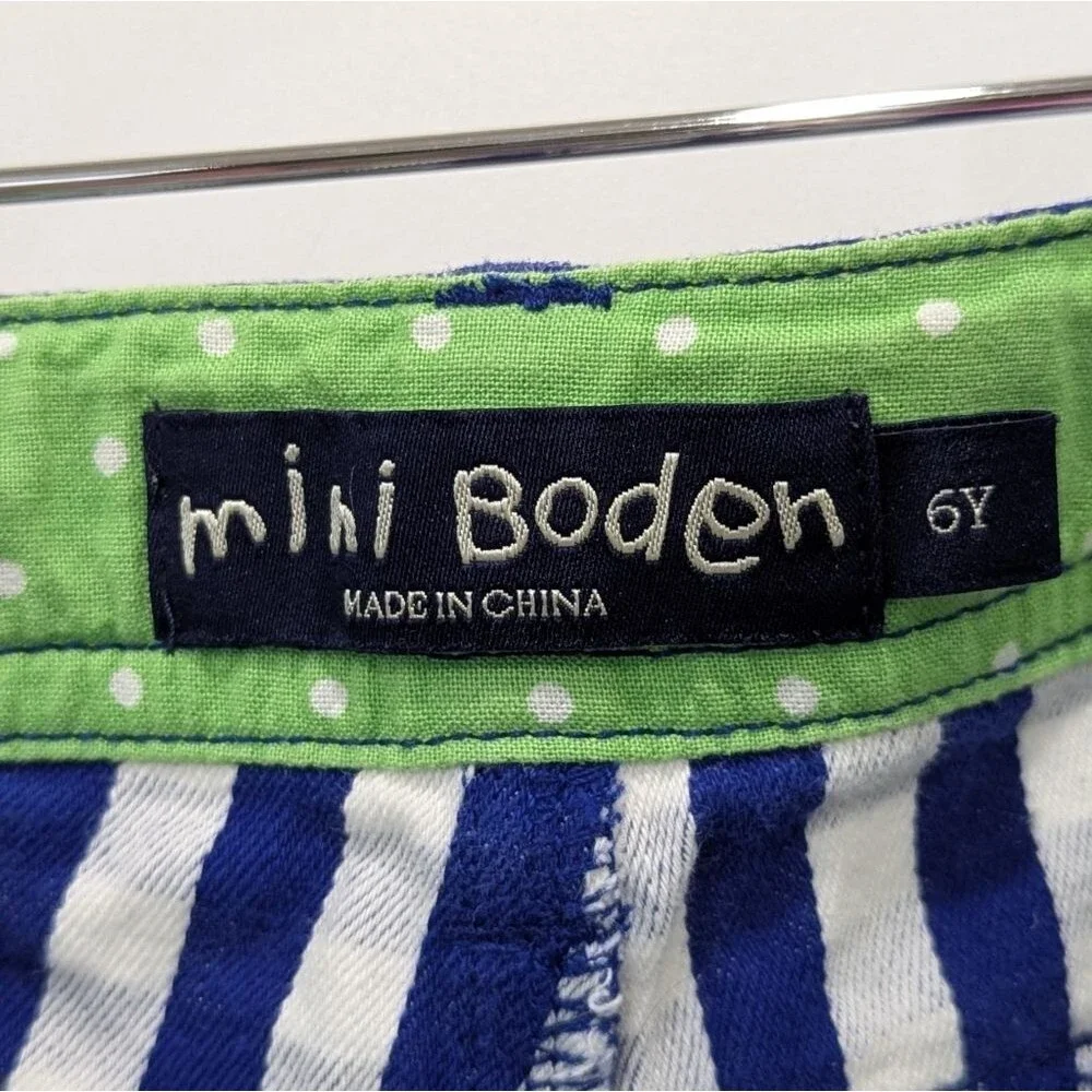 Mini Boden Blue White Gingham Checkered Capri Pants Shorts Kids Girls Size 6